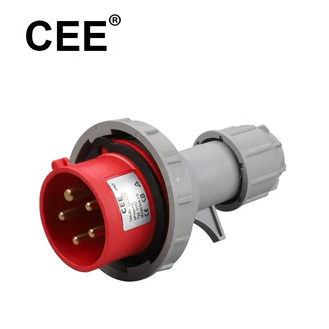 CEE IP67 waterproof plug 3P+N+E 380V Red Cable Mount male industrial 32a 5 pin plug socket 5 pin male plug