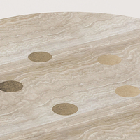 Table à manger en marbre Dream Home, plateau ovale long, six pieds tournés à la main, incrustation de points, pierre à veines naturelles, mobilier de salle à manger