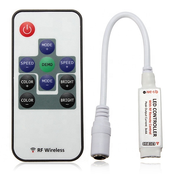 RF Mini RGB LED Controller DC 5V-24V 12A 10 Keys Wireless Remote Control with >15m Range & 60W Max Load for LED Strip Lights