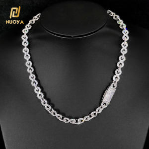 Collar de Cadena de Eslabón Cubano NUOYA de 8mm con Incrustaciones de Circonitas y Cierre Desplegable, Fila Única de Diamantes con Diseño en Forma de 8, Joyería Fina Estilo Hip Hop - Product Image 1