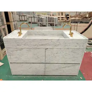 SHIHUI Naturstein möbel Moderner Make-up-Ständer Badezimmers chrank Carrara White Marble Basin Waschbecken Eitelkeit mit Wasserhahn