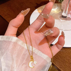 XL305 elegante collar con colgante de Luna y estrella de estilo coreano para mujer, joyería de encanto celestial delicado, collar de acero inoxidable - Product Image 3