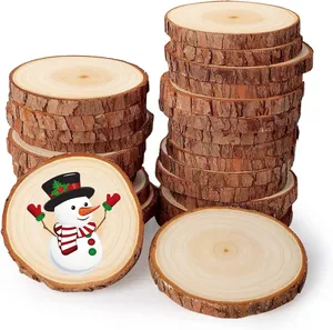 Unfinished Pine Piece Round Wooden Christmas Ornaments Wood Slices For Craft And Diy Jewelry Making