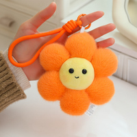 Porte-clés en peluche 3D motif fleur moelleuse, couleurs pastel assorties, avec sangle tissée en fausse fourrure de vison douce, accessoire de sac délicat, petit cadeau pour jeune public