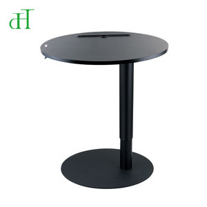 Mesa de Centro Redonda Negra Moderna y Minimalista con Elevación Neumática y Ranura Integrada para Tablet - Product Image 1