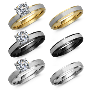 Anelli di Fidanzamento Multistrato Personalizzati Placcati in Oro 18K con Zirconi Cubici, Anello Nuziale di Tendenza in Acciaio Inossidabile per Donna - Product Image 2