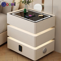 Veilleuse 3 couleurs avec chargeur sans fil, port USB, haut-parleur Bluetooth, verrouillage numérique par mot de passe, armoire de rangement intelligente multifonctionnelle