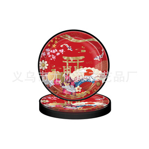 Ensemble de vaisselle jetable pour fête de barbecue japonaise, nappes, assiettes, serviettes, couverts, design traditionnel rouge, décoration de fête - Product Image 2