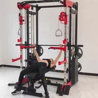 PINJIAN Appareil de musculation multifonctionnel pour la maison et le commerce : Smith Machine, Power Rack, Squat Rack, Bench Press, Équipement d'entraînement de force avec barre