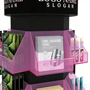 ชั้นวางสินค้าดูแลผิวแบบโลหะหลายด้าน พร้อมตะขอและตะกร้าอะคริลิกใสสำหรับแผ่นมาส์กและผลิตภัณฑ์ - Product Image 6