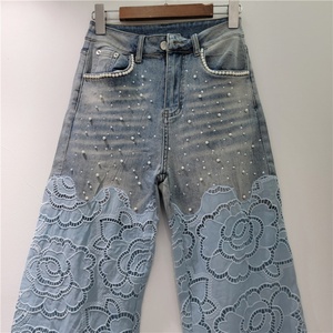 Pantalones Vaqueros Casuales de Moda para Mujer, Cintura Alta, Elásticos, con Perlas y Plumas, Desgarrados - Product Image 3