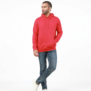 Sweat-shirt à capuche rouge pour homme, coupe classique, en molleton de coton, pull décontracté avec poche kangourou, couleur unie, pour l'automne - Product Image 1