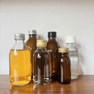 Label kustom kualitas tinggi Pharm kaca Amber Oral sirup botol batuk cair kaca DIN 28mm dengan tutup aluminium emas hitam perak - Product Image 1