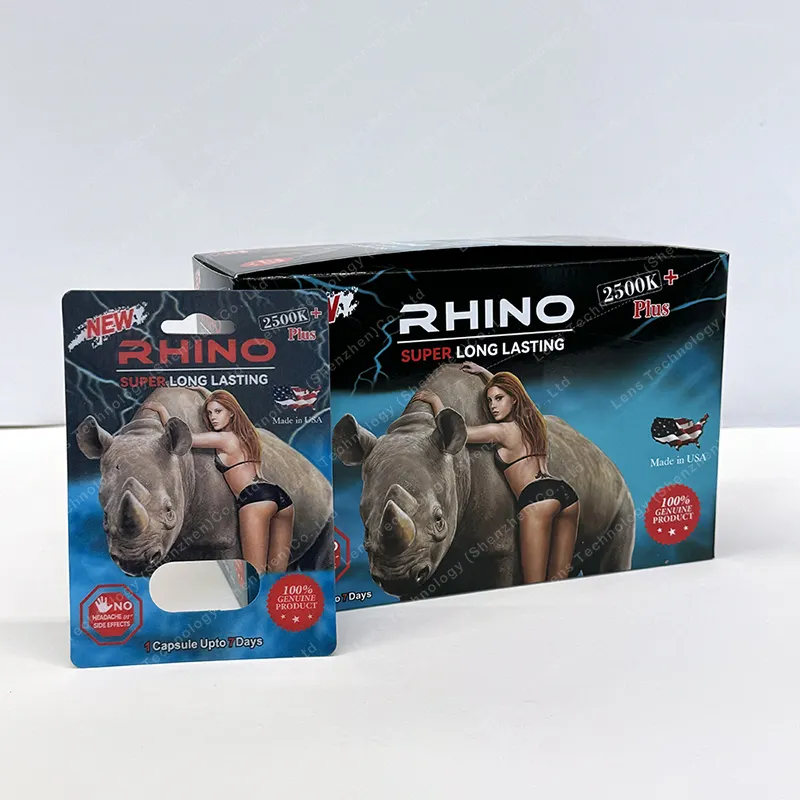 Etiket etiket ile özel tasarım 3D blister kart erkek geliştirme kapsül ambalaj için Rhino hapları kutusu