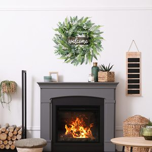 Guirlande de bienvenue 45 cm en eucalyptus et fougères artificielles, décoration de porte pour le printemps et l'été, maison, mariage, extérieur - Product Image 4