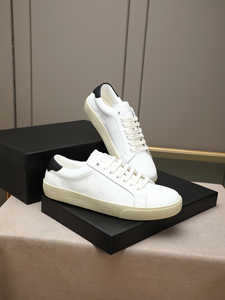 Chaussures de sport décontractées basses pour hommes, style européen et américain, en cuir véritable, à semelle épaisse, blanches, à lacets, pour la randonnée - Product Image 1