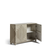 Buffet moderne en bois massif gris clair à 4 portes avec motif en relief, armoire de rangement pour salon et salle à manger