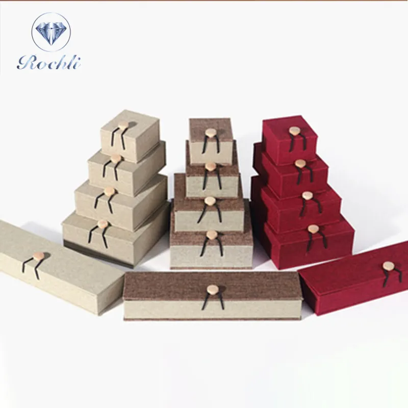 High-grade wooden buckle Jewelry box linen ring pendant bracelet necklace packaging jewelry gift box