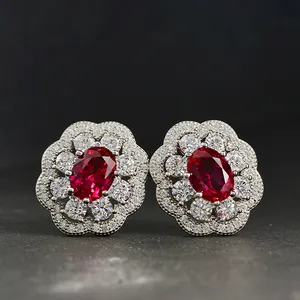 Fashion Jewelry 2021 Earrings Red Ruby Stone Stud Earrings For Women Jewelry sterling silver 925 jewellery earrings