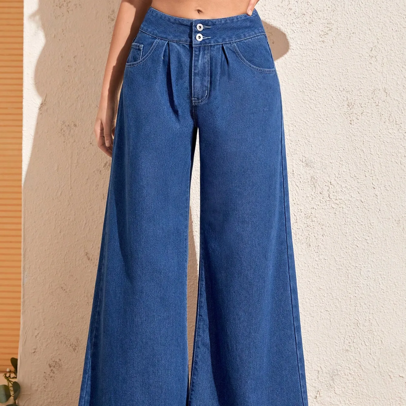 Wholesale Direct Sales Women Casual Denim Pants Loose Raw Hem Wide Leg Jeans