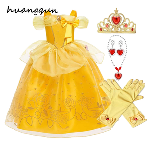 Costumi di Lusso da Principessa Classica per Bambine, Abiti per Halloween e Natale, Vestito Giallo a Strati - Product Image 1