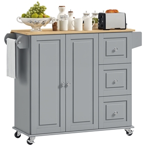 Îlot de cuisine <span class=keywords><strong>sur</strong></span> roulettes, chariot de cuisine avec plateau rabattable, tiroirs, gris - Product Image 2