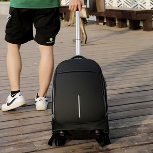 Men's <b>Backpack</b> Extra Large <b>Wheel</b> Business Bag Black And Gray Solid Color Zipper Travel Bag For Business Travel - Product Image 1