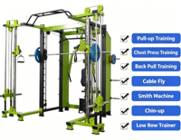 WQ Équipement de fitness multifonctionnel en métal, universel et commercial, type Gantry pour salle de sport à domicile, avec Smith Machine, banc de squat et station d'entraînement des bras