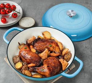 Casserole en fonte émaillée rouge minimaliste pour fruits de mer, antiadhésive, avec couvercle, compatible gaz et induction, cocotte, rôtissoire - Product Image 5