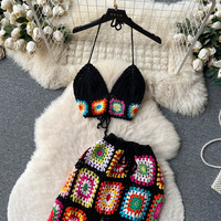 Été en stock Ensemble deux pièces pour femmes Offre Spéciale en tricot crochet Sexy Crop Top Pantalon Tenues