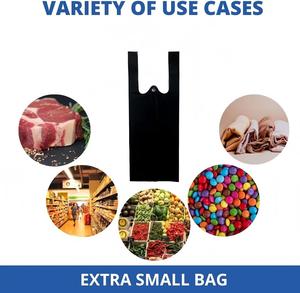 Bolsas de Camiseta Extra Pequeñas, Negras, Sin Imprimir, Biodegradables, de HDPE, Personalizables, para Comercios Minoristas, Tiendas de Abarrotes, Mercancía, Tiendas de Conveniencia - Product Image 5