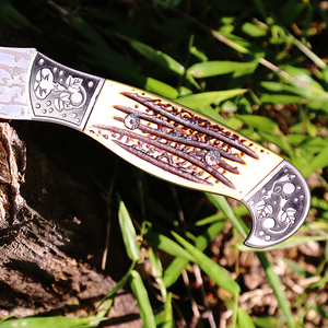 Bochen Tiger grabado Camping hacha táctica caza al aire libre vikingo <span class=keywords><strong>Tomahawk</strong></span> hacha mango de hueso quemado con funda de nailon - Product Image 5