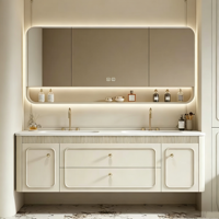 Meuble-lavabo de salle de bain de luxe léger à la française, style crème, avec lavabo intégré thermoformé pour salle de bain
