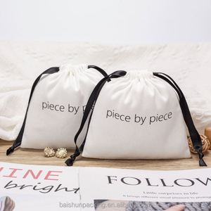 High Quality Recyclable Twill <b>Drawstring</b> Cosmetic Storage <b>Bags</b> Small Cotton Pouch for Rings Earrings - Product Image 4