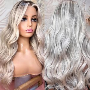 Parrucca Frontale in Pizzo HD con Capelli Vergini Remy Ondulati, Colore Grigio Argento, Cuticola Allineata, Attaccatura Pre-Pizzicata, Senza Colla - Product Image 1