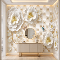 Papier peint floral 3D blanc, papier peint mural en perles et diamants, papier peint mural personnalisé avec des fleurs pour le salon, la chambre à coucher, la décoration de la maison