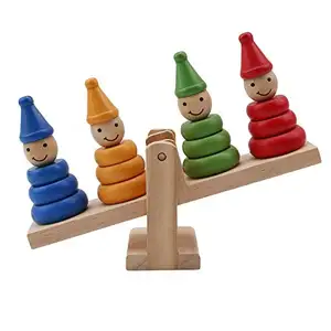 蒙特梭利木制小丑彩虹堆垛机跷跷板平衡秤板平衡游戏儿童早教玩具儿童