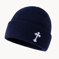 Gorro de punto personalizado con puño, con logo, al por mayor, estilo gótico con cruz, cálido para invierno, para deportes al aire libre, transpirable, impermeable, gorro tipo calavera