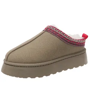 Women winter warm soft cashmere platform tasman slippers with braided tape