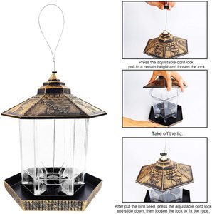 Mangeoire à oiseaux suspendue d'extérieur avec poteau de support pour la décoration de jardin et de cour, bols en métal 200 T/T - Product Image 4