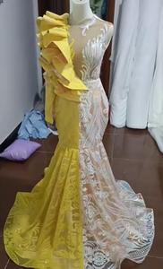 2024 Unique mélange couleur une épaule robes de bal paillettes dentelle appliquebijou volants fille africaine soirée robe sirène - Product Image 3