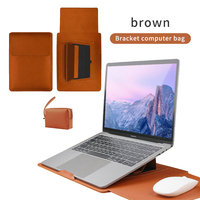 Housse pour ordinateur portable avec pochette à poignet, ensemble en similicuir marron caramel, sacoche pour ordinateur 15,6 pouces, pour femmes d'affaires