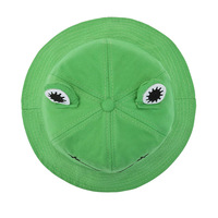 Chapeau de pêcheur avec oreilles et grenouille Chapeau de pêcheur Panama Dessin animé pour enfant Parents Chapeau de plage de randonnée en plein air Animal mignon drôle