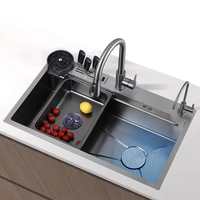 Évier de cuisine multifonctionnel de luxe avec robinet extractible et pulvérisateur intégré, style piano