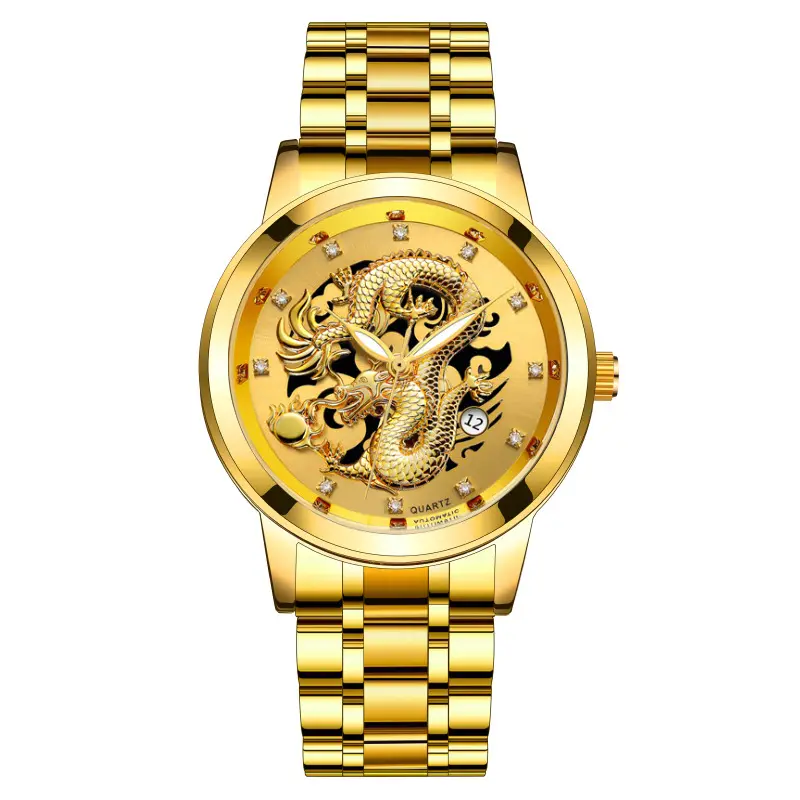 Немеханические деловые водонепроницаемые квадратные алмазные мужские часы с китайским драконом