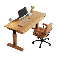 Escritorio de Computadora con Superficie de Madera de Caucho, Estilo Minimalista Moderno para Oficina en Casa, Equipado con Cajones y Altura Ajustable