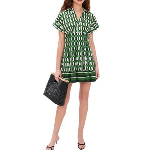 Europa y Estados Unidos, Nueva Colección 2025, Blusa de Alta Gama con Estampado Geométrico, Cintura Plizada, Cuello en V, Botones, Corta, Talla S - Product Image 4