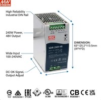 Fuente de Alimentación Industrial MEAN WELL SDR-240-24 de 240W, CC 24V 10A, Salida Única, para Riel DIN, Garantía de 3 Años, 94% de Eficiencia, 88-264VAC
