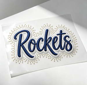 Patch 3D personalizzata con glitter, strass, lettere in rilievo, bordo dorato, borchie argentate, effetto sunburst, termoadesiva o da cucire, in feltro, produzione OEM - Product Image 1