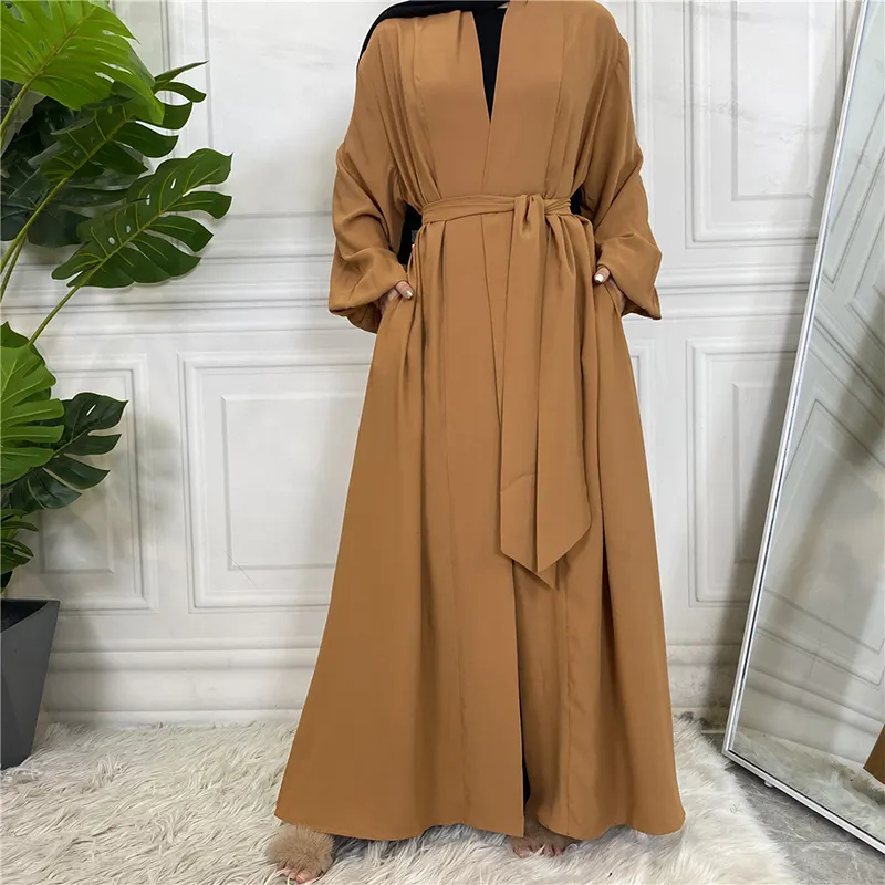 Effen Kleur Abaya Dubai Moslim Vest Jurken Islamitische Kleding Vrouwen Dagelijks Eenvoudige Bescheiden Kleding